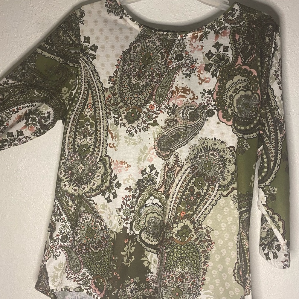 Paisley Print Women's Top - Green and White